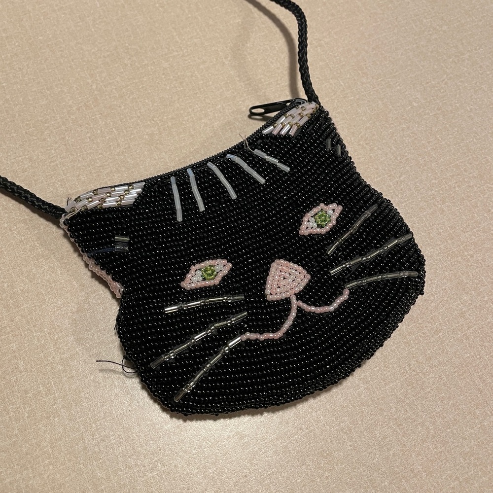 Lillian Vernon - Cat - Bead and Sequin Small Coin / Card Purse